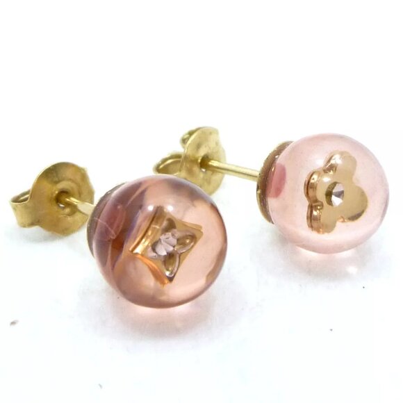 LOUIS VUITTON Bubble Earrings Clear/Pink Flower Earrings - Picture 2 of 9